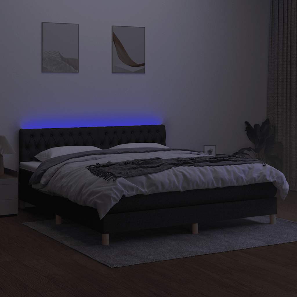 Krevet box spring s madracem LED crni 180x200 cm od tkanine