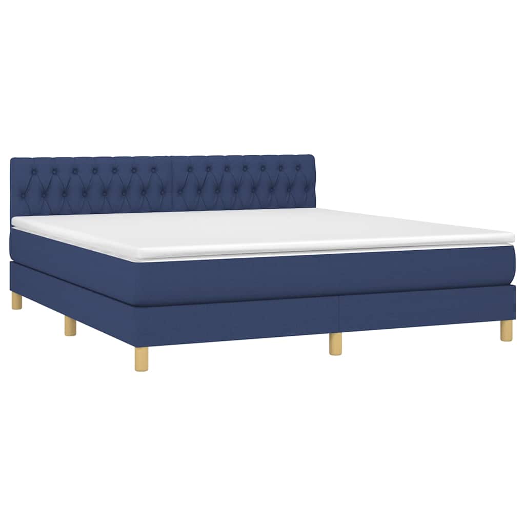 Krevet box spring s madracem LED plavi 180x200 cm od tkanine