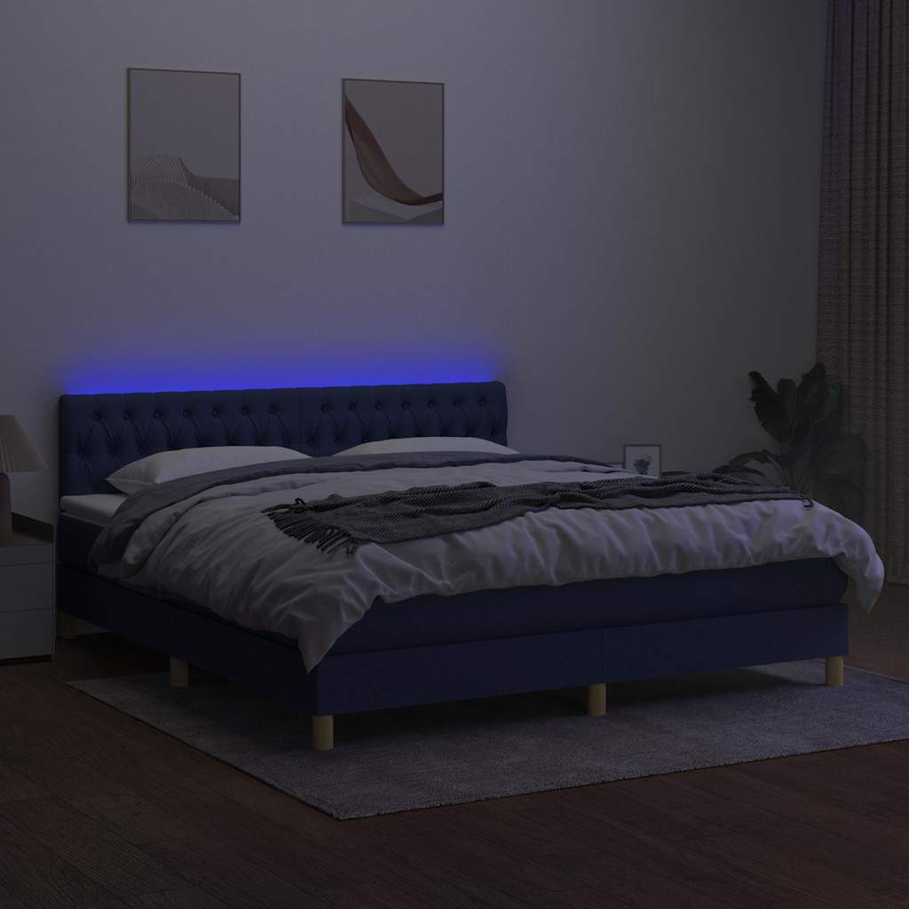 Krevet box spring s madracem LED plavi 180x200 cm od tkanine