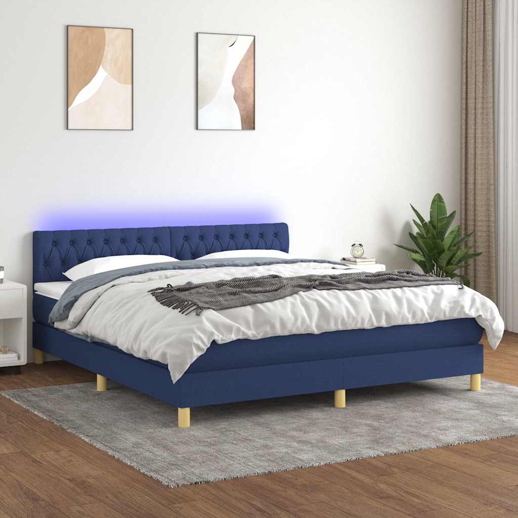 Krevet box spring s madracem LED plavi 180x200 cm od tkanine