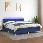 Krevet box spring s madracem LED plavi 180x200 cm od tkanine