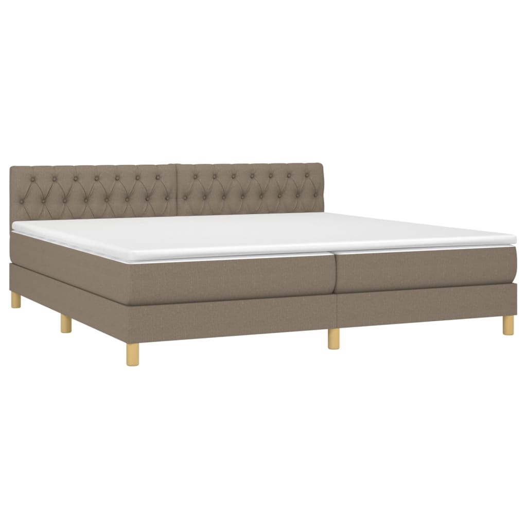 Krevet box spring s madracem LED smeđesivi 200x200 cm tkanina
