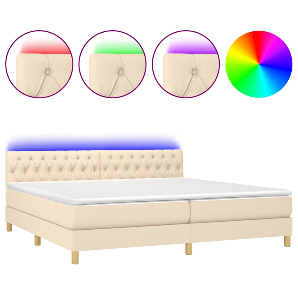 Krevet box spring s madracem LED krem 200x200 cm od tkanine
