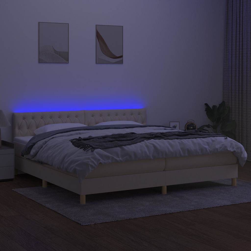 Krevet box spring s madracem LED krem 200x200 cm od tkanine