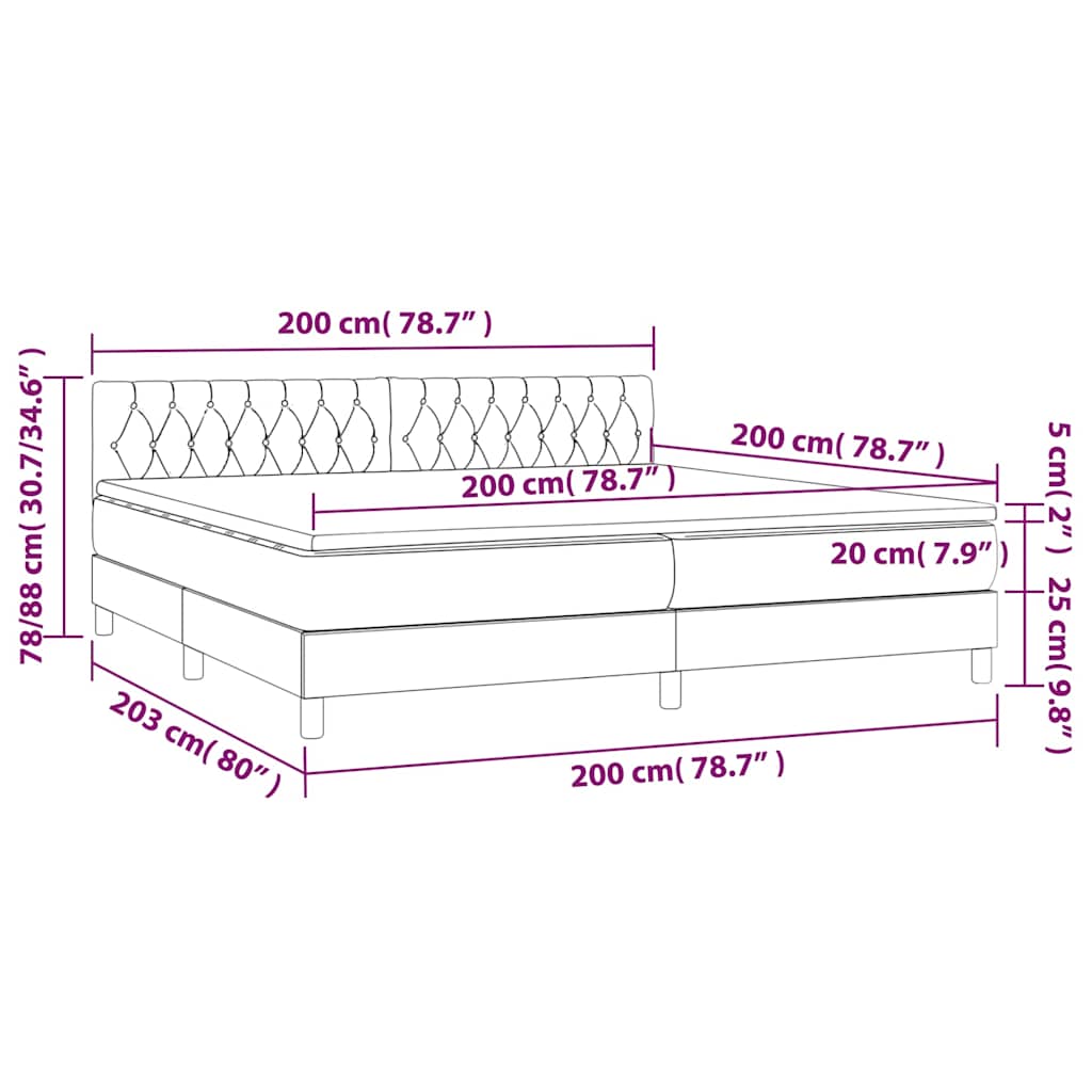 Krevet box spring s madracem LED krem 200x200 cm od tkanine