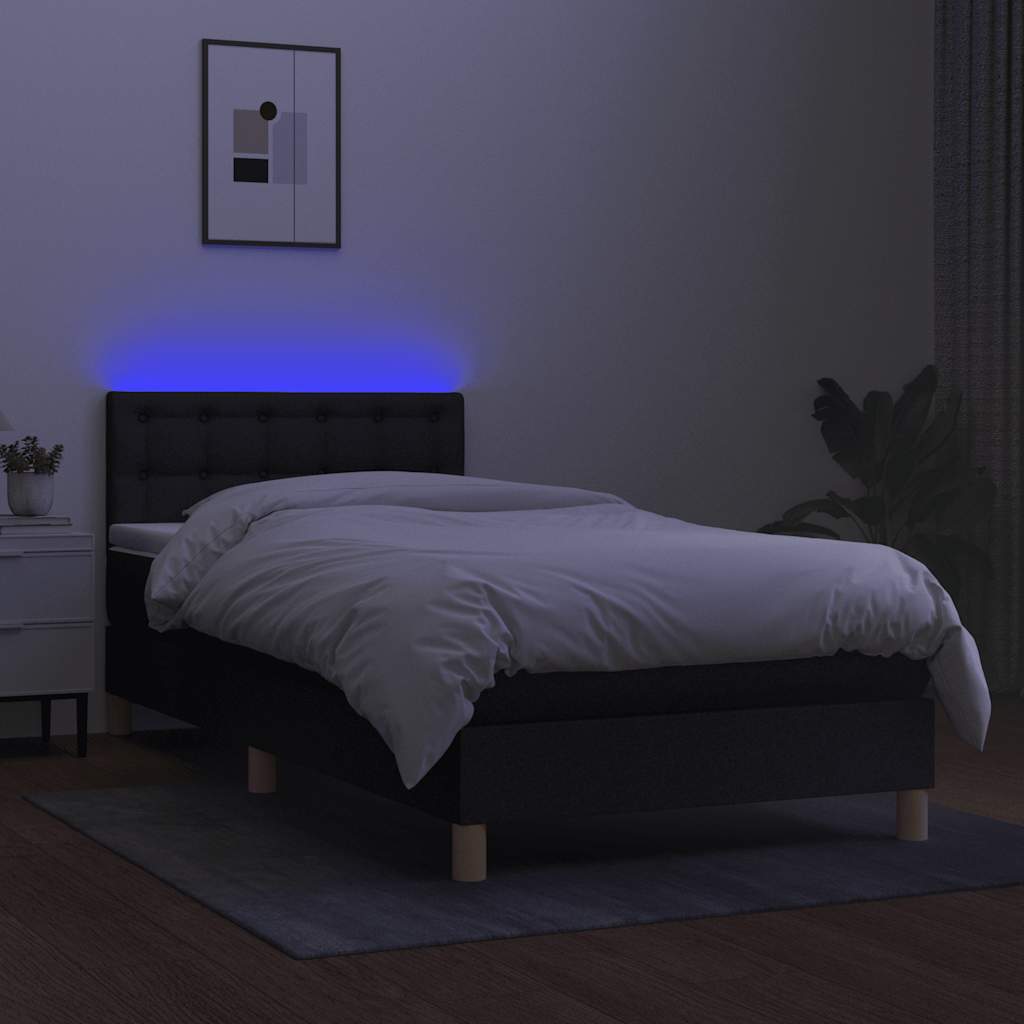 Krevet box spring s madracem LED crni 80 x 200 cm od tkanine