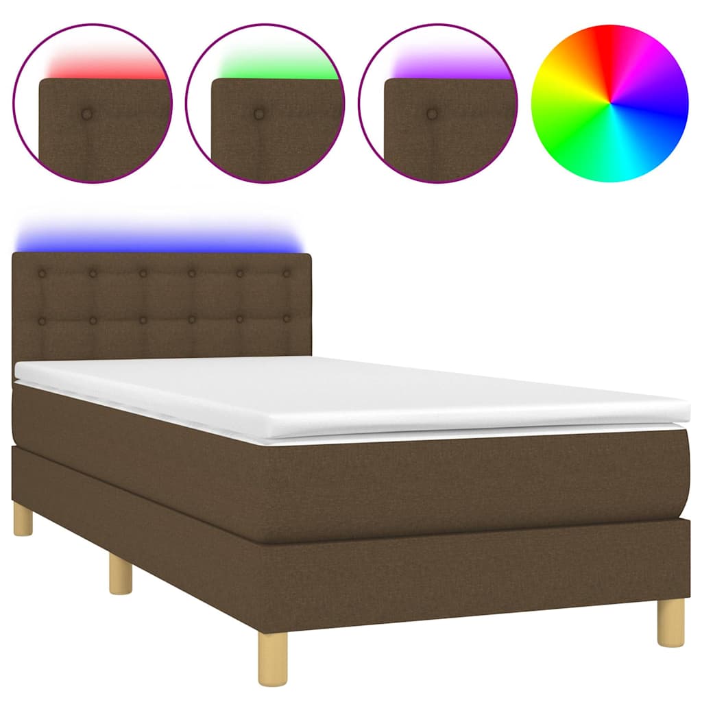 Krevet box spring s madracem LED tamnosmeđi 90x190 cm tkanina