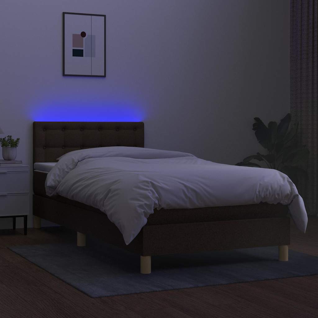 Krevet box spring s madracem LED tamnosmeđi 90x190 cm tkanina