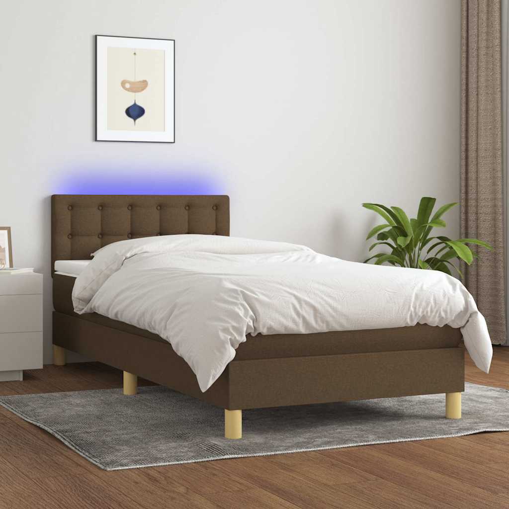 Krevet box spring s madracem LED tamnosmeđi 90x190 cm tkanina