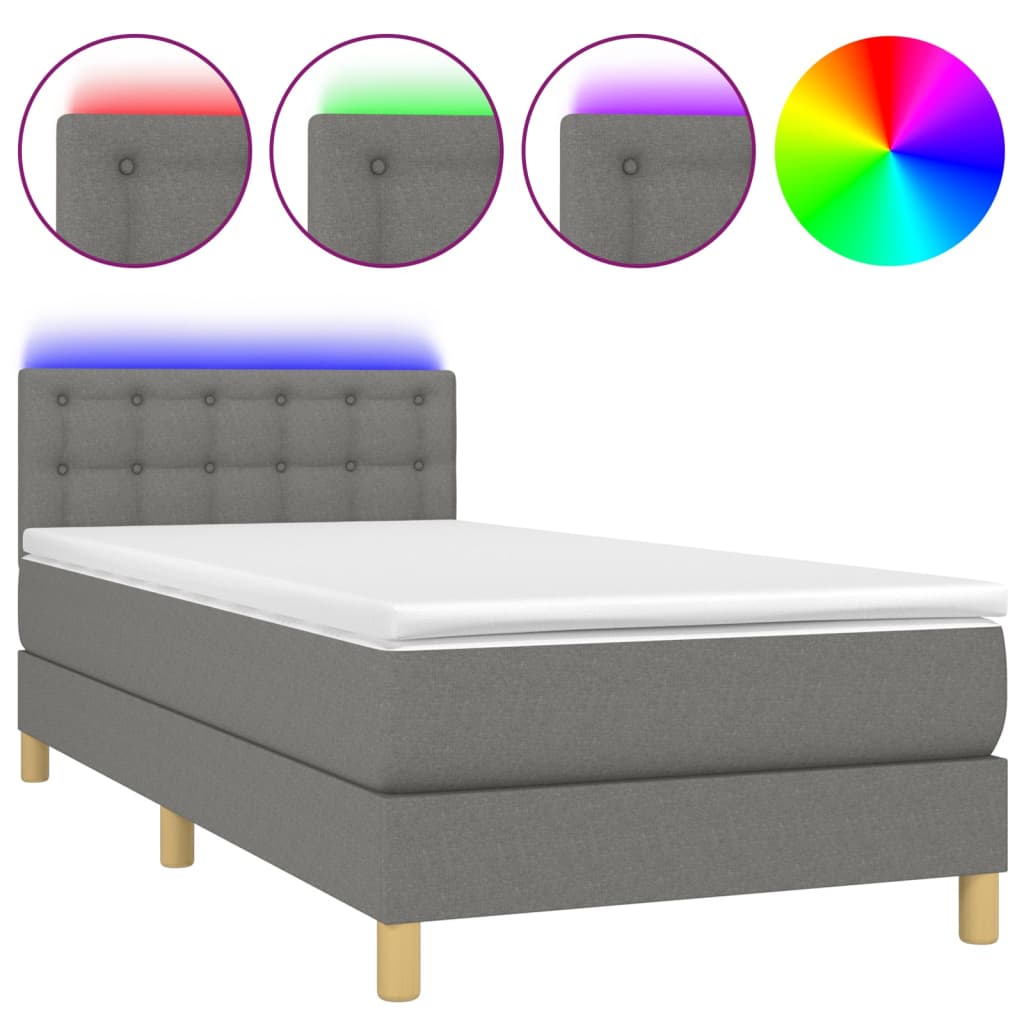 Krevet box spring s madracem LED tamnosivi 90x200 cm tkanina