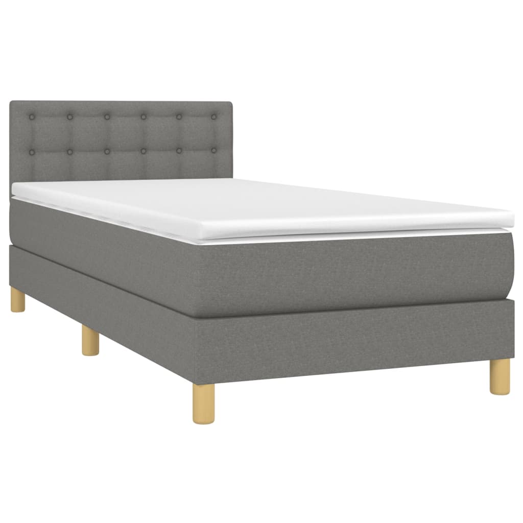 Krevet box spring s madracem LED tamnosivi 90x200 cm tkanina
