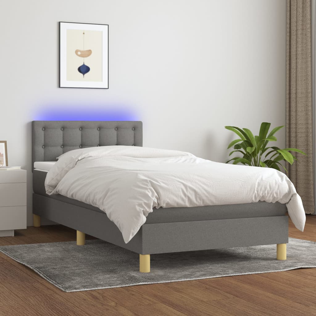Krevet box spring s madracem LED tamnosivi 90x200 cm tkanina