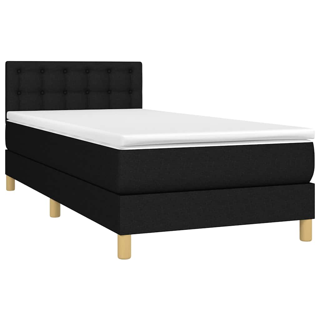 Krevet box spring s madracem LED crni 90x200 cm od tkanine