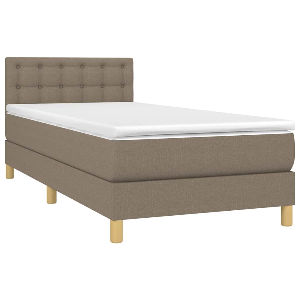 Krevet box spring s madracem LED smeđesivi 90x200 cm tkanina