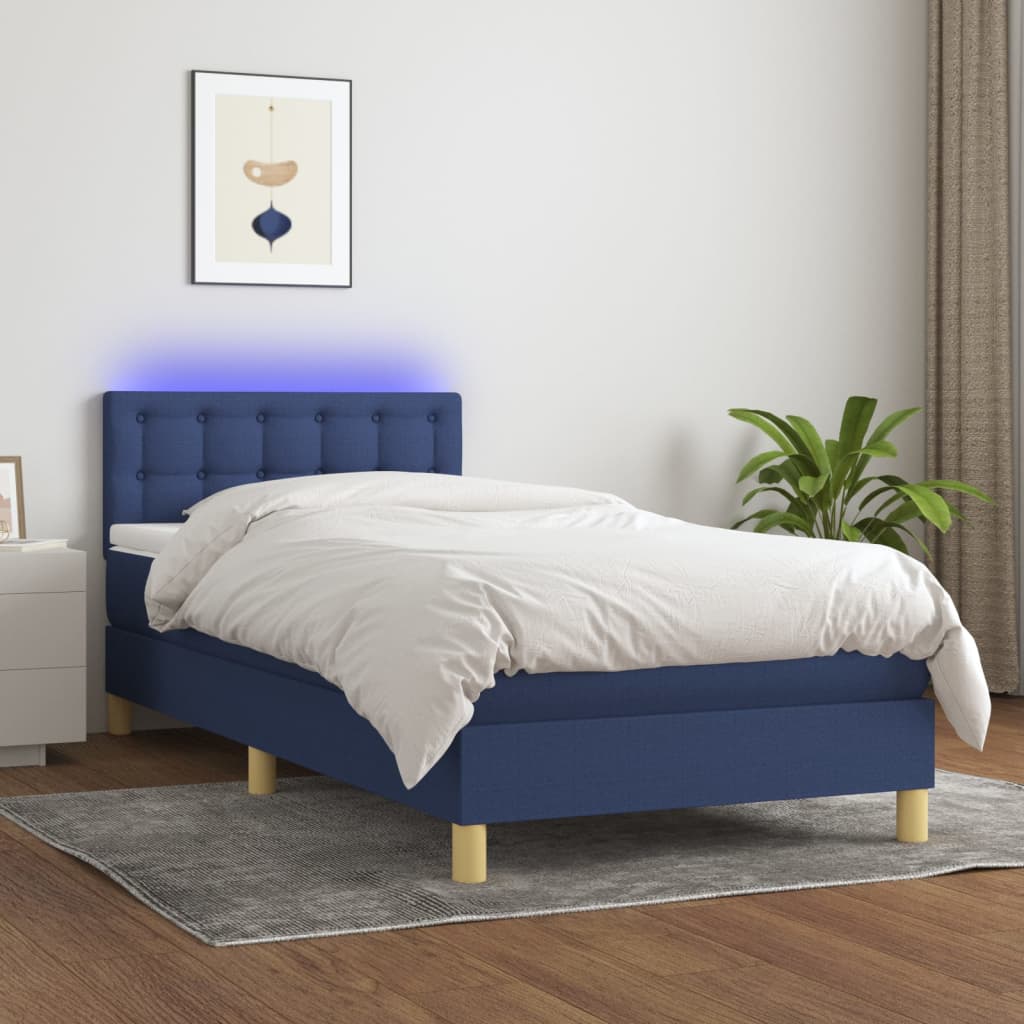 Krevet box spring s madracem LED plavi 100x200 cm od tkanine