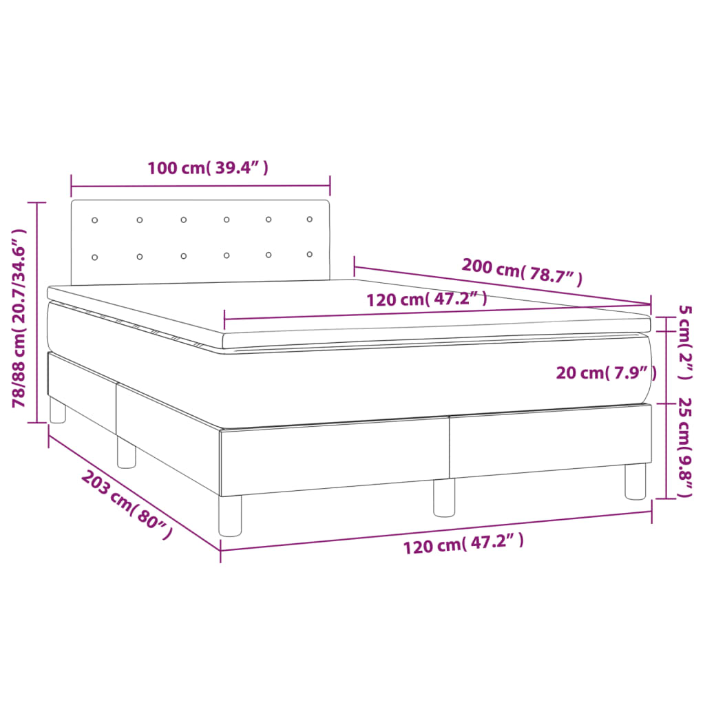 Krevet box spring s madracem LED tamnosivi 120 x 200 cm tkanina