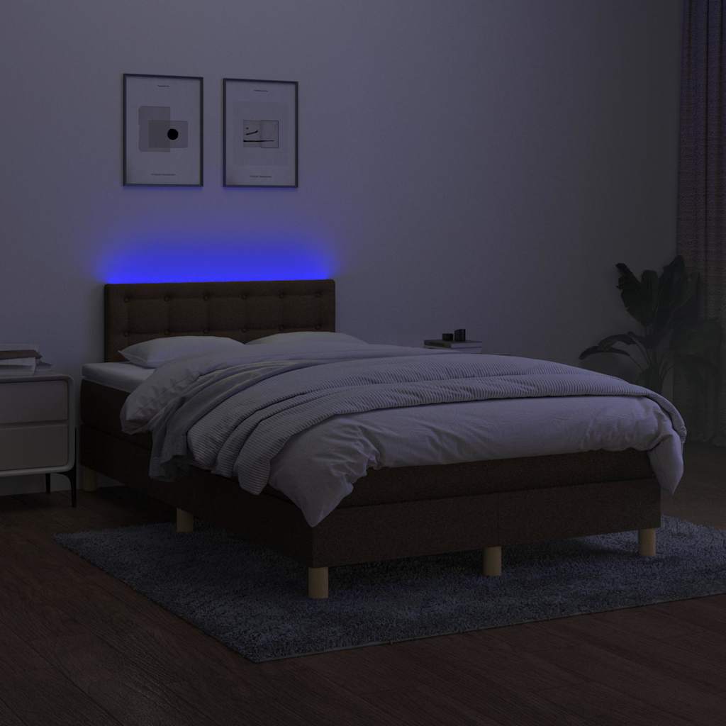 Krevet box spring s madracem LED tamnosmeđi 120x200 cm tkanina