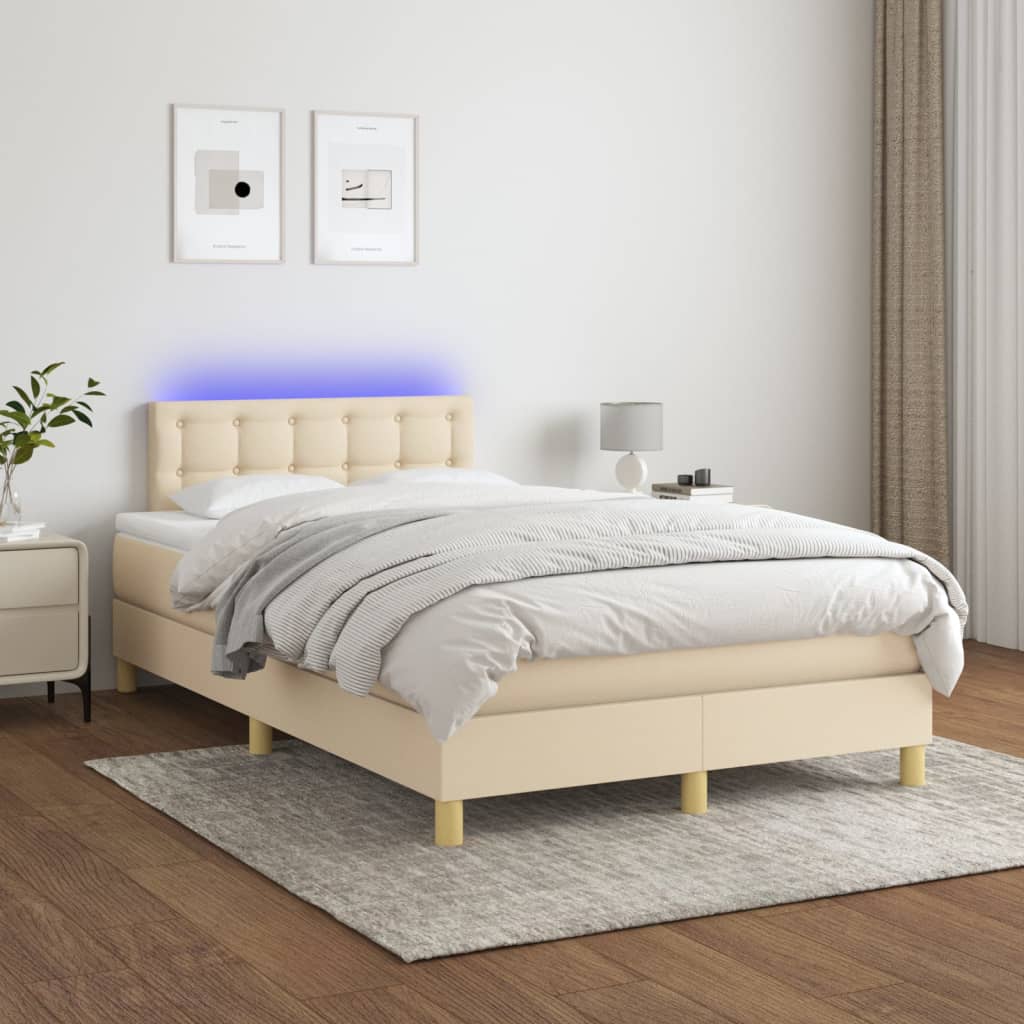 Krevet box spring s madracem LED krem 120 x 200 cm od tkanine