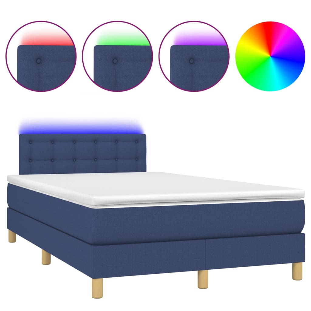 Krevet box spring s madracem LED plavi 120 x 200 cm od tkanine