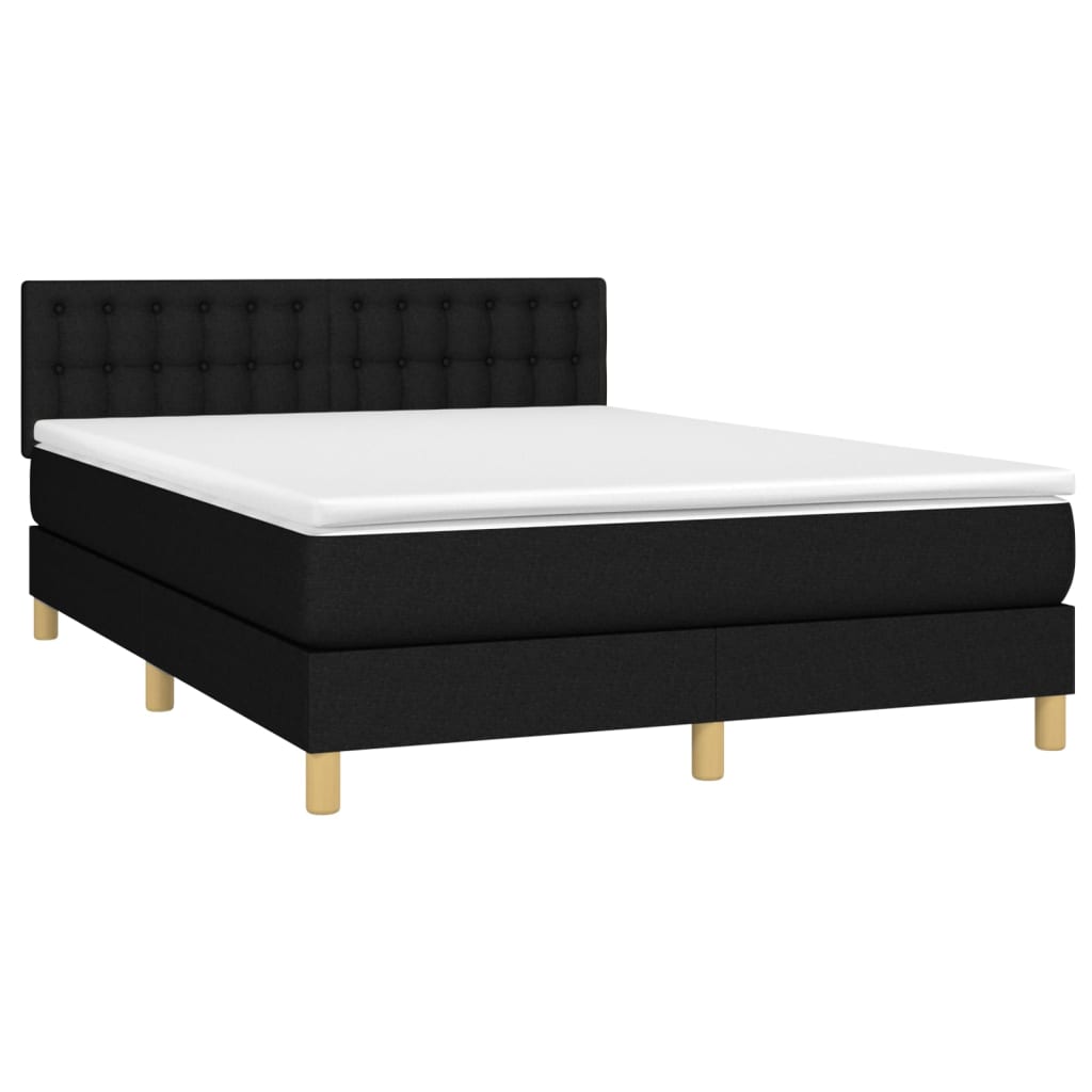 Krevet box spring s madracem LED crni 140x190 cm od tkanine