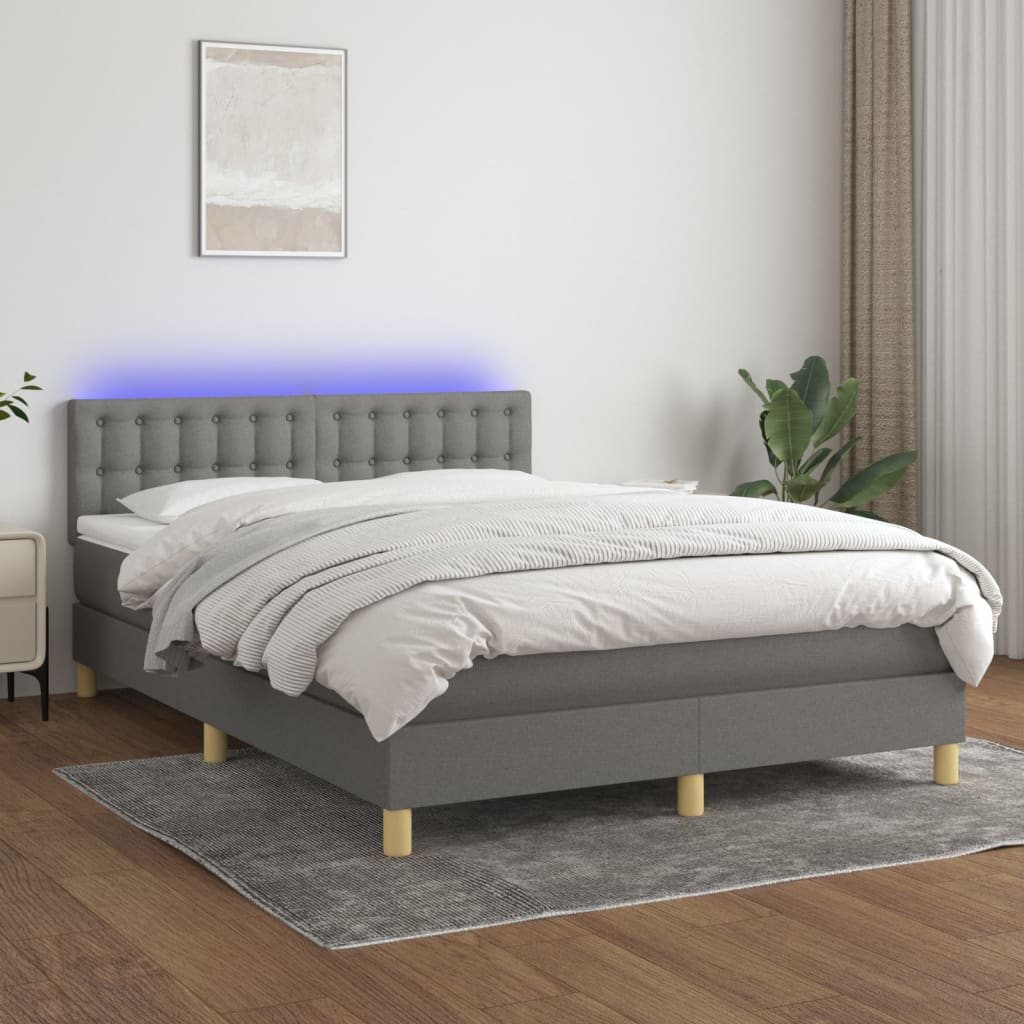 Krevet box spring s madracem LED tamnosivi 140x200 cm tkanina