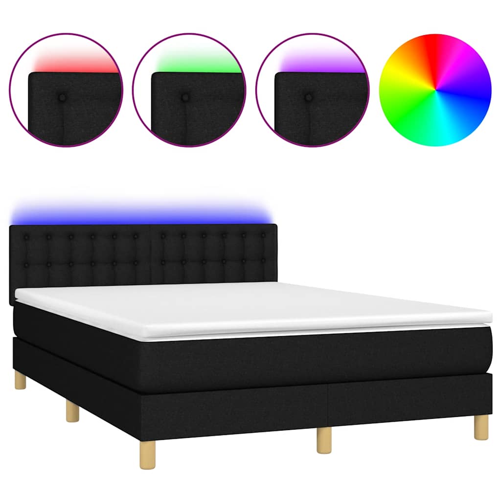 Krevet box spring s madracem LED crni 140x200 cm od tkanine