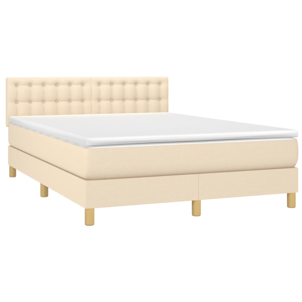 Krevet box spring s madracem LED krem 140x200 cm od tkanine