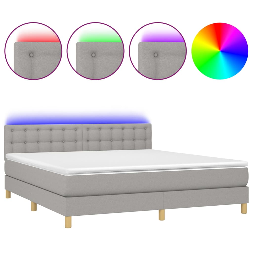Krevet box spring s madracem LED svjetlosivi 160x200 cm tkanina