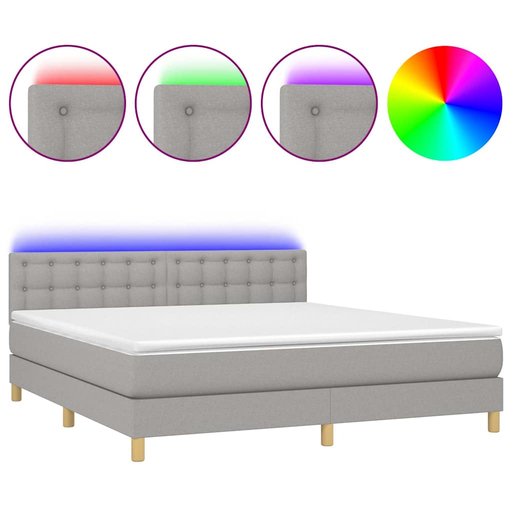 Krevet box spring s madracem LED svjetlosivi 160x200 cm tkanina