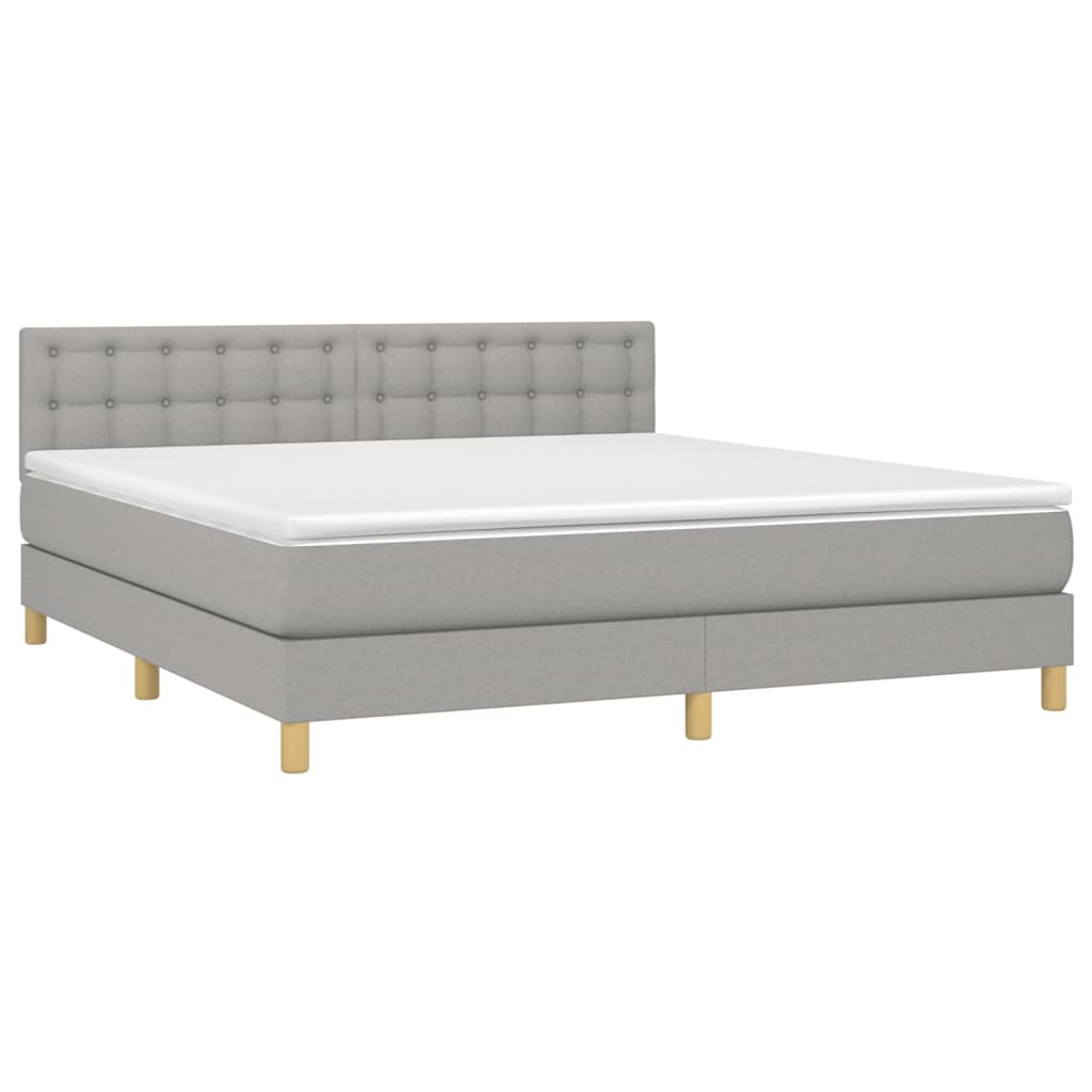 Krevet box spring s madracem LED svjetlosivi 160x200 cm tkanina