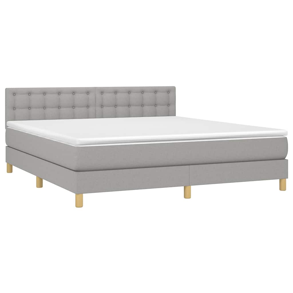 Krevet box spring s madracem LED svjetlosivi 160x200 cm tkanina