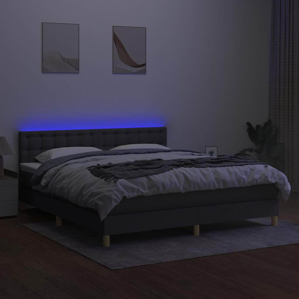 Krevet box spring s madracem LED tamnosivi 160x200 cm tkanina