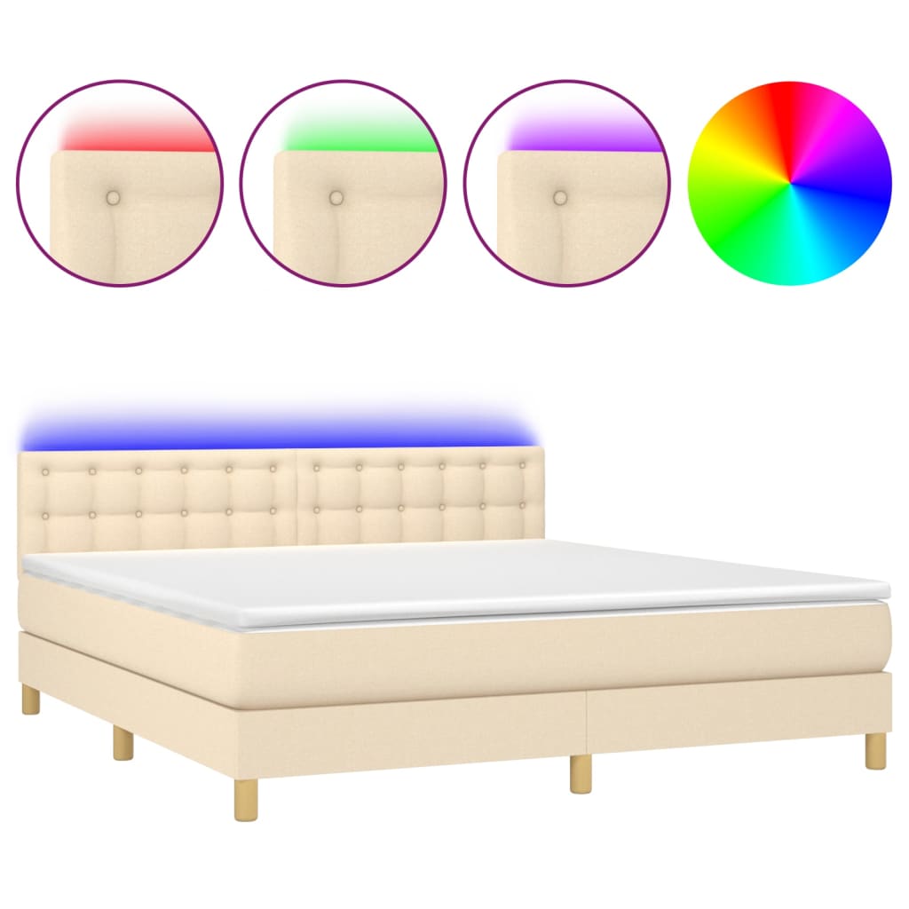 Krevet box spring s madracem LED krem 160x200 cm od tkanine