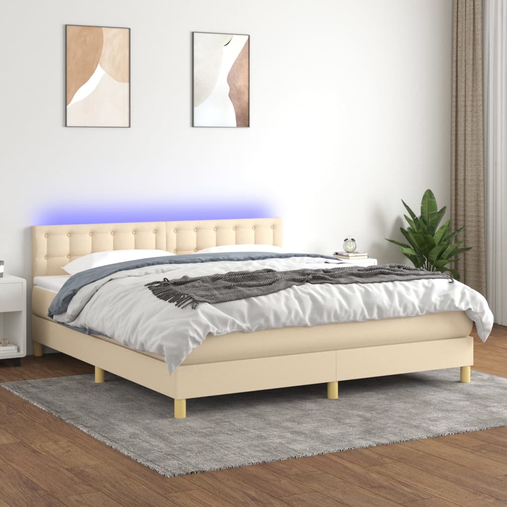 Krevet box spring s madracem LED krem 160x200 cm od tkanine