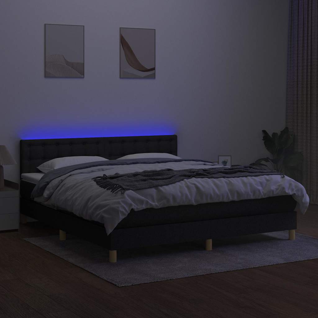Krevet box spring s madracem LED crni 180x200 cm od tkanine