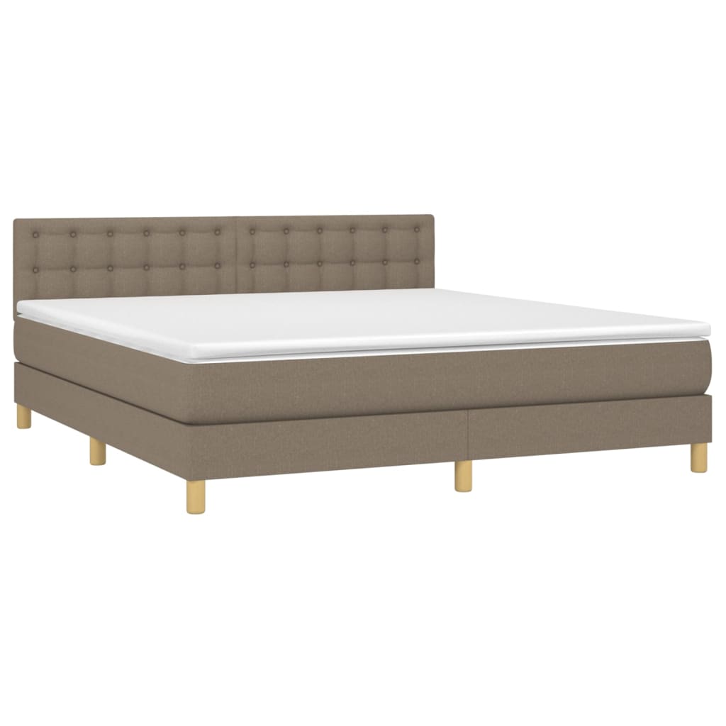 Krevet box spring s madracem LED smeđesivi 180x200 cm tkanina