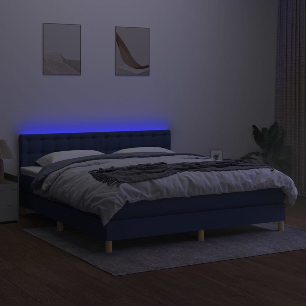 Krevet box spring s madracem LED plavi 180x200 cm od tkanine