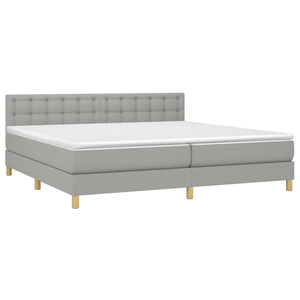 Krevet box spring s madracem LED svjetlosivi 200x200 cm tkanina