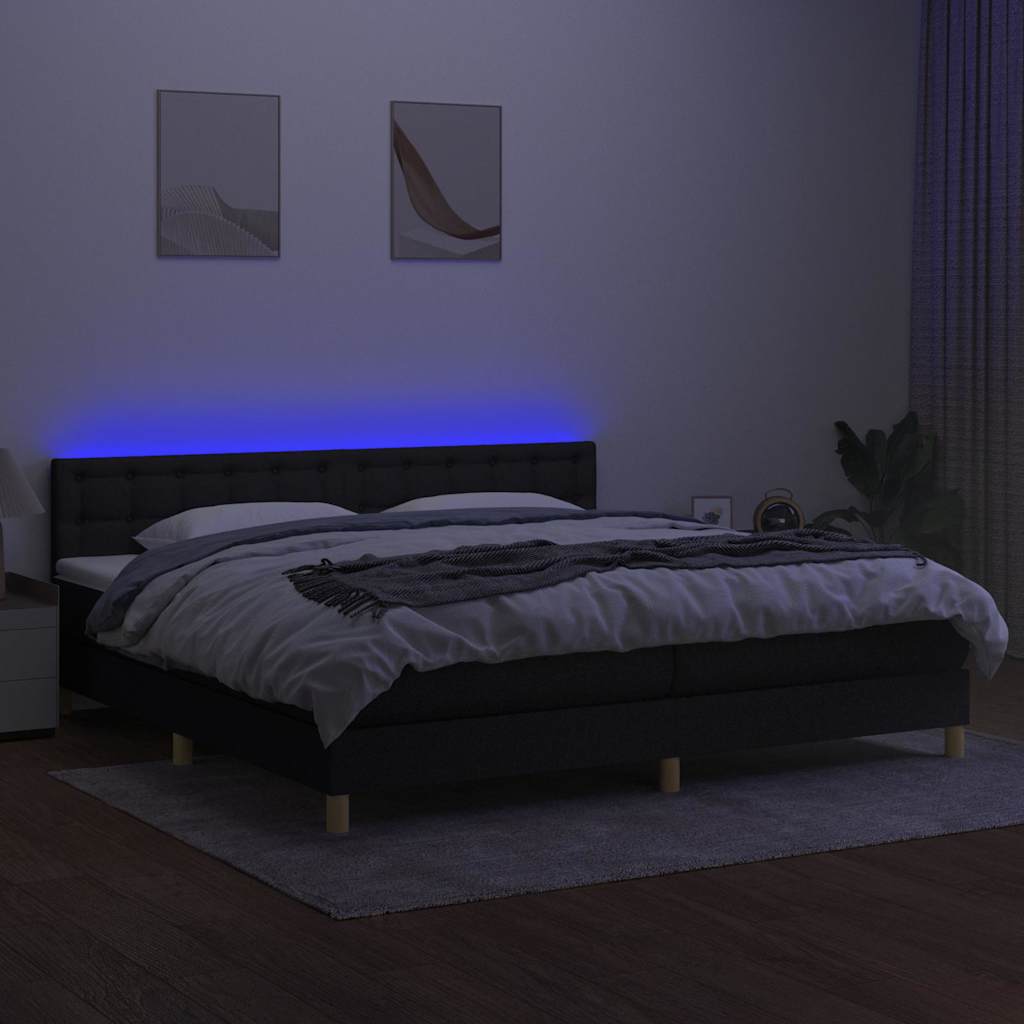 Krevet box spring s madracem LED crni 200x200 cm od tkanine