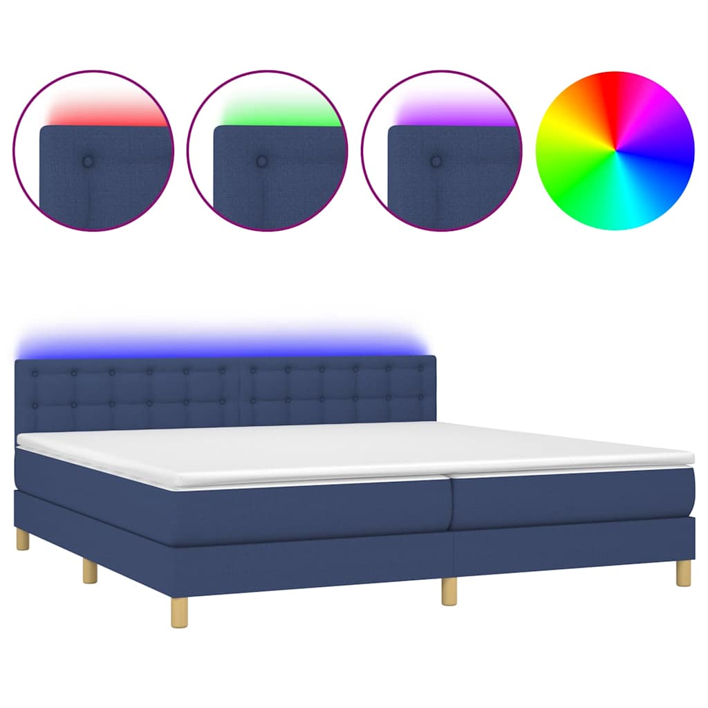 Krevet box spring s madracem LED plavi 200x200 cm od tkanine