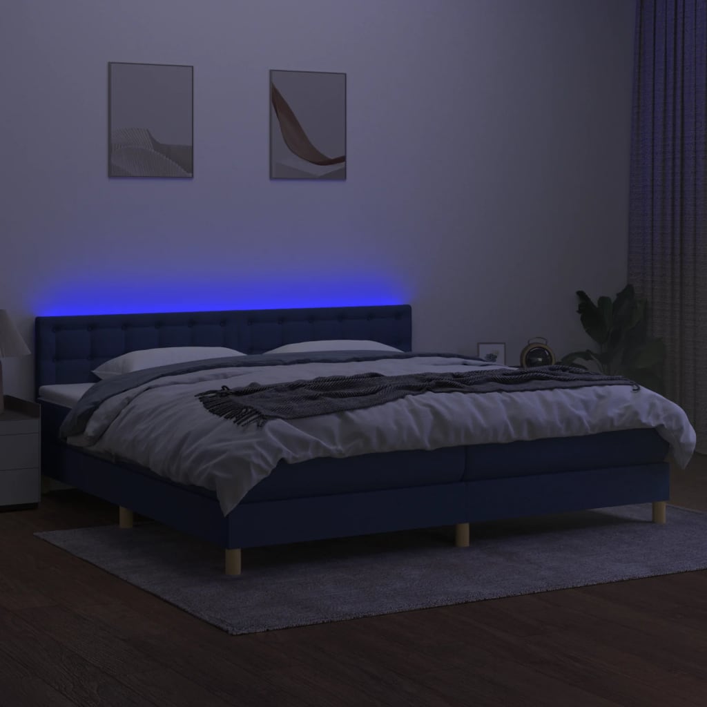 Krevet box spring s madracem LED plavi 200x200 cm od tkanine