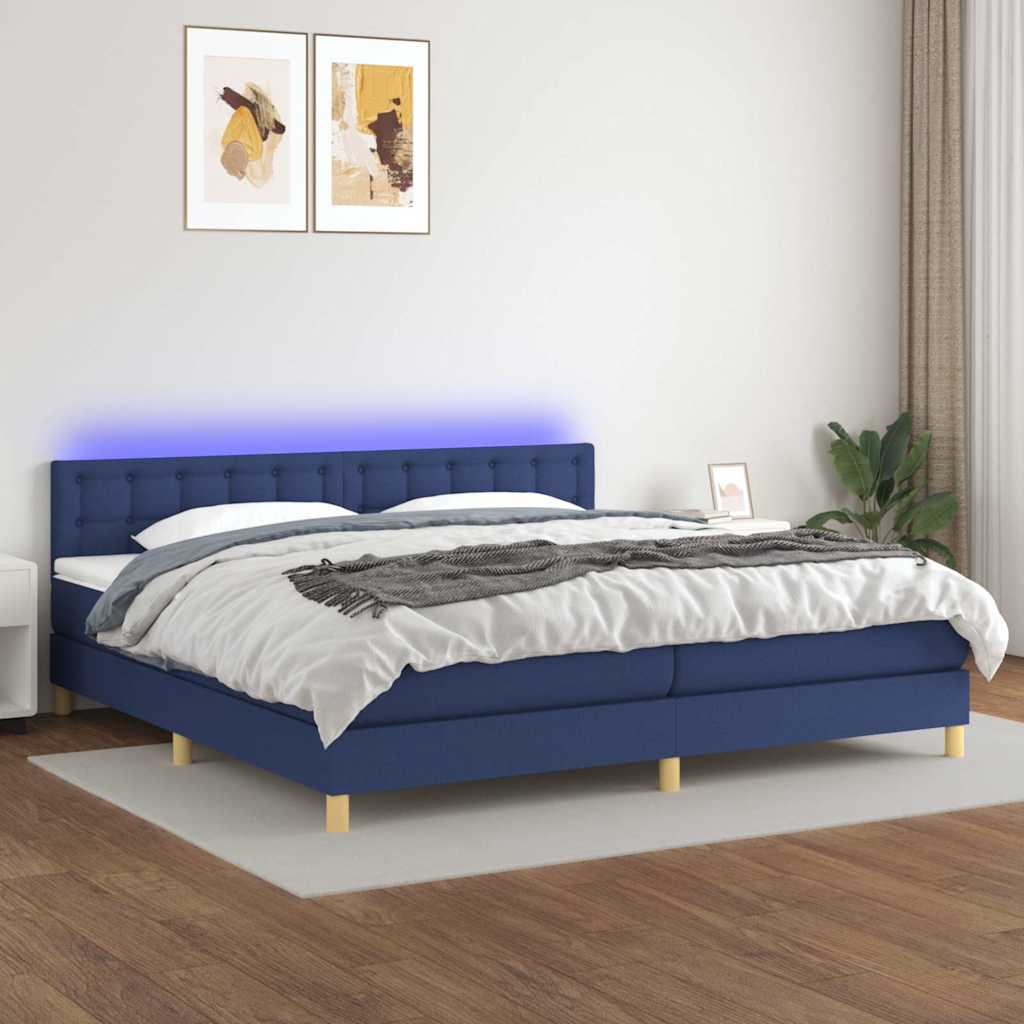 Krevet box spring s madracem LED plavi 200x200 cm od tkanine