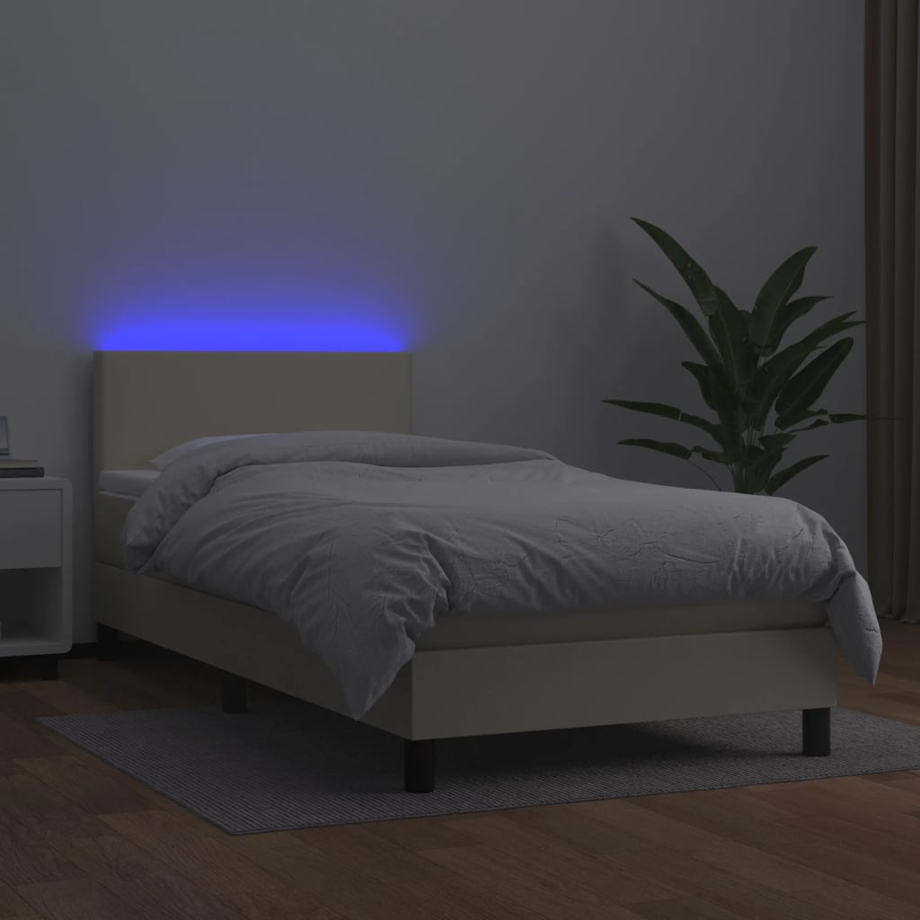 Krevet box spring s madracem LED krem 80x200 cm od umjetne kože