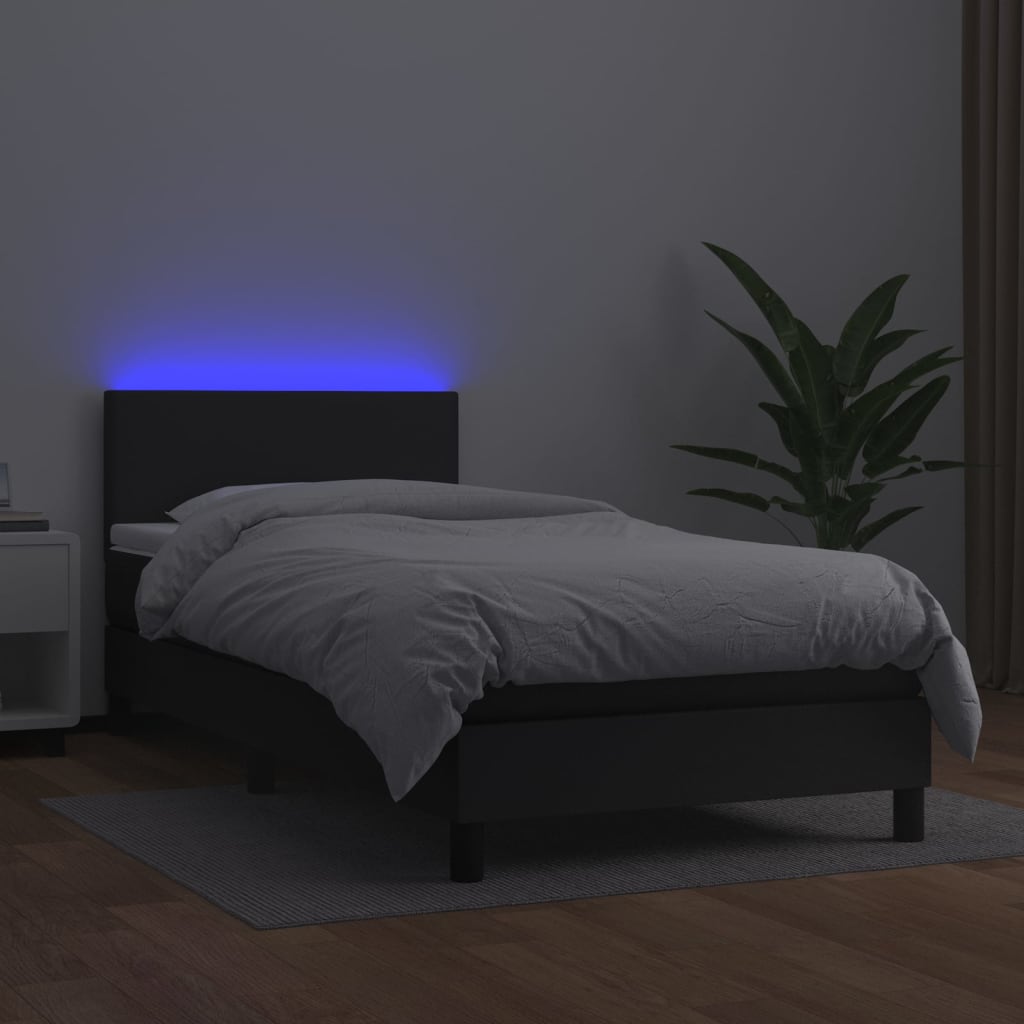 Krevet box spring s madracem LED crni 90x200 cm od umjetne kože