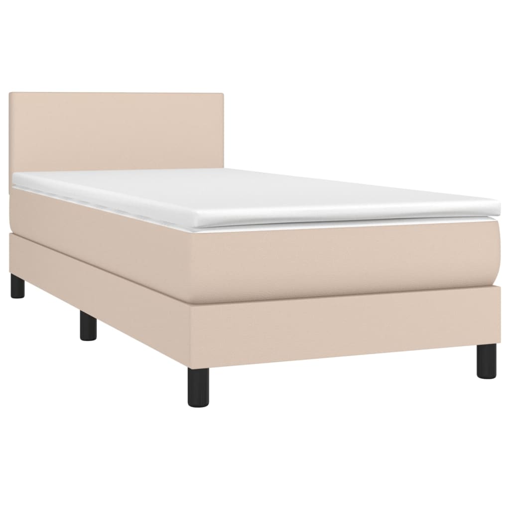Krevet box spring madrac LED cappuccino 90x200cm umjetna koža