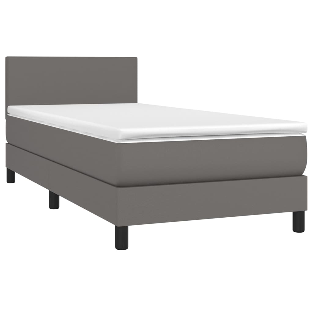 Krevet box spring s madracem LED sivi 100x200cm od umjetne kože