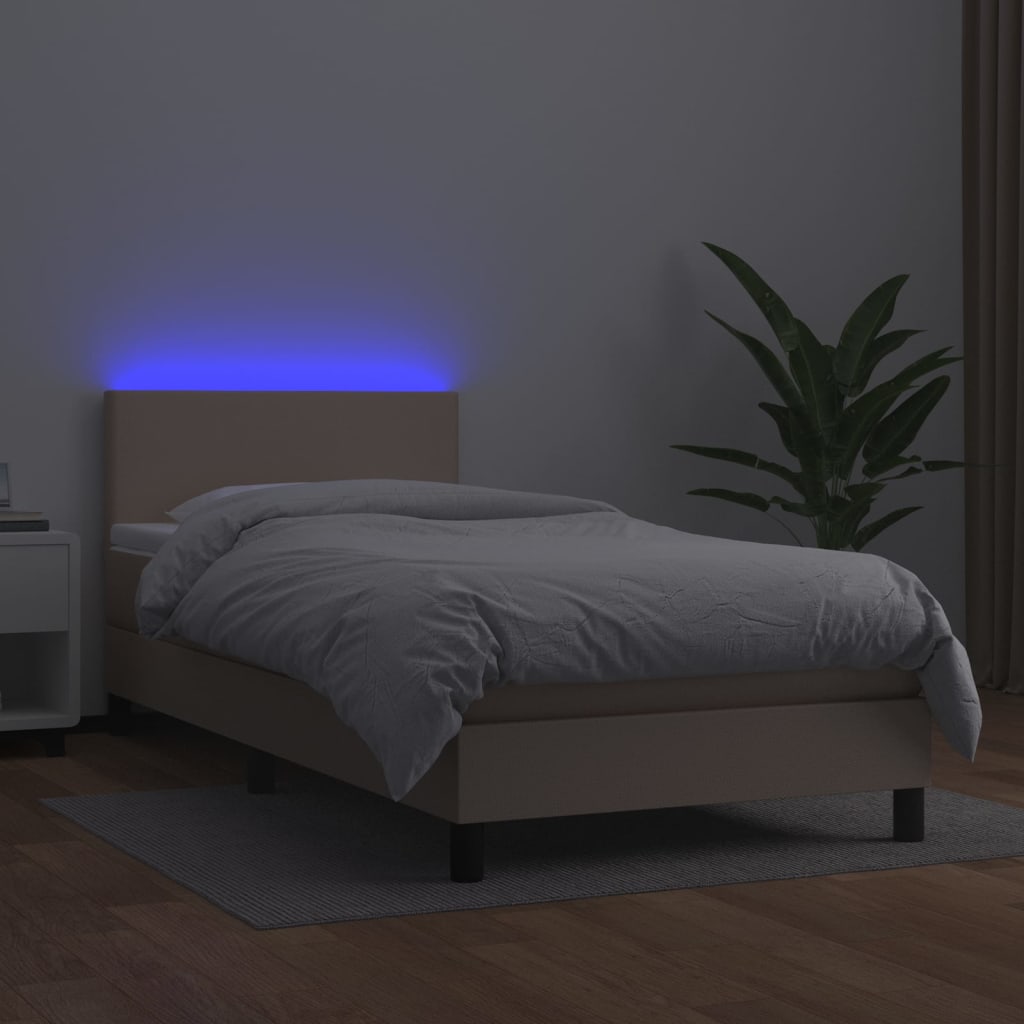 Krevet box spring madrac LED cappuccino 100x200cm umjetna koža