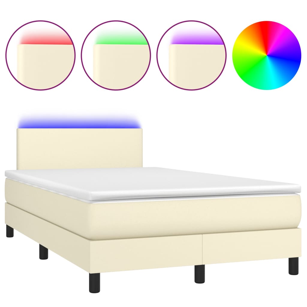 Krevet box spring s madracem LED krem 120x200cm od umjetne kože