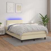 Krevet box spring s madracem LED krem 120x200cm od umjetne kože