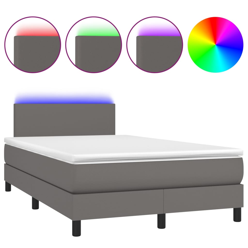 Krevet box spring s madracem LED sivi 120x200cm od umjetne kože